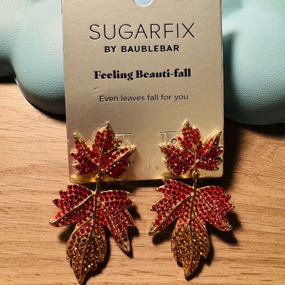 BaubleBar Red and Gold Leaf Drop Earrings
